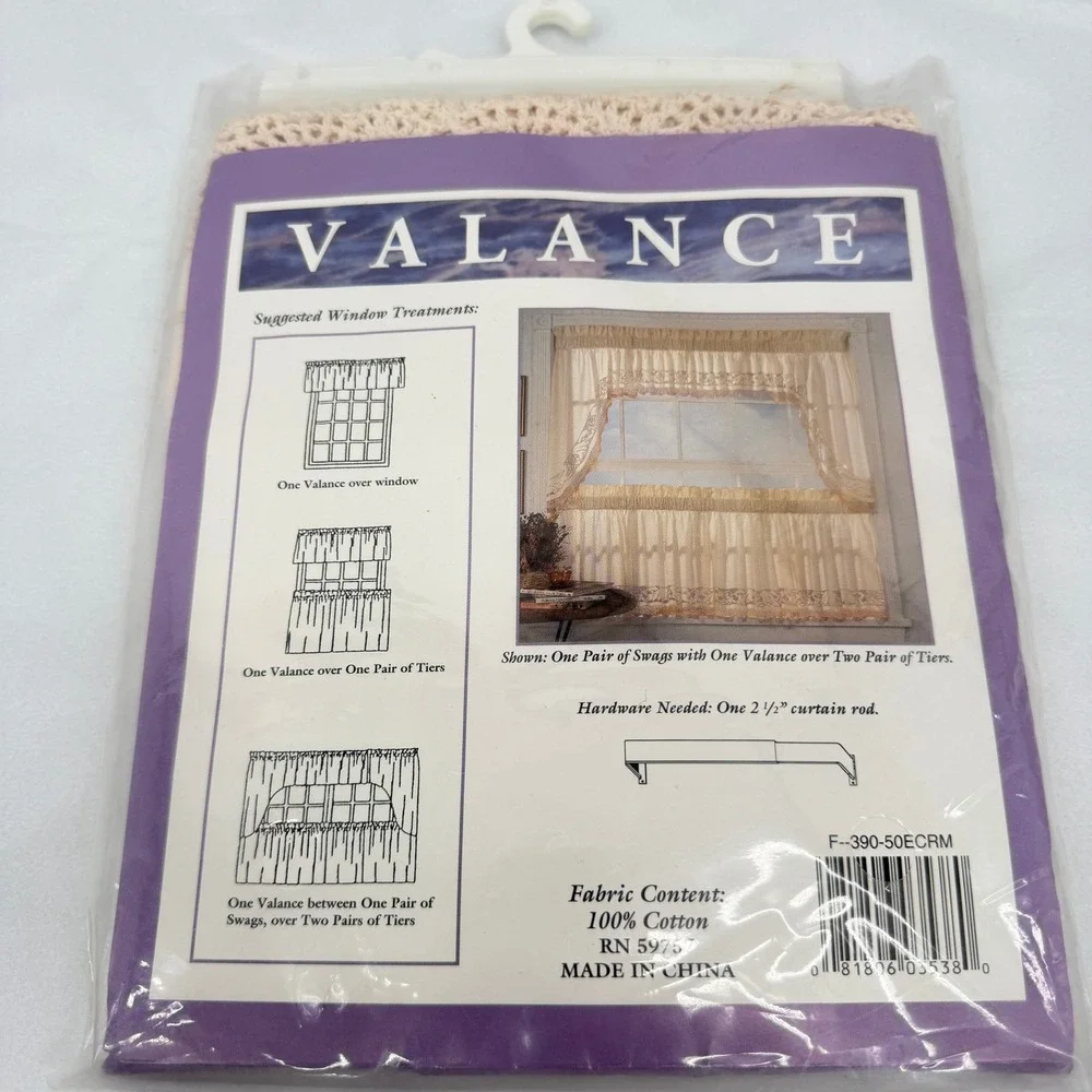 Verona Window Valance Ecru Crochet Lace Trim 100% Cotton Shabby Chic 60x14 NEW